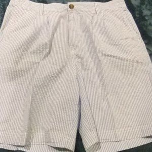 SADDLEBRED MENS BLUE STRIPED SEERSUCKER SHORTS-34W